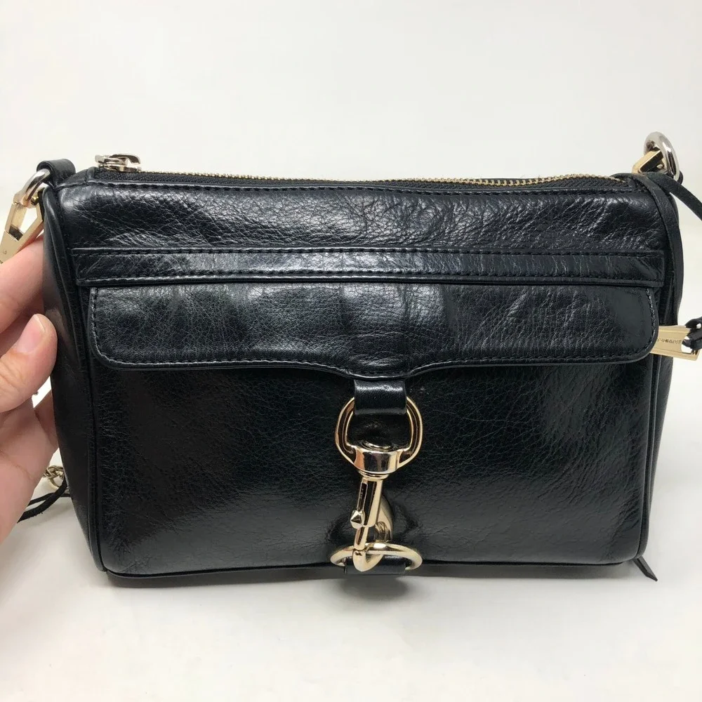 Rebecca Minkoff M.A.C. Shoulder Bag Black Leather Chain Strap Studded